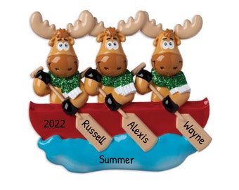 Personalisierte Familie Weihnachten Ornament 2023 - Kanu Elch Ornament 3-köpfige Familie 2023 Hirsch Familie Elch - Kostenlose Anpassung