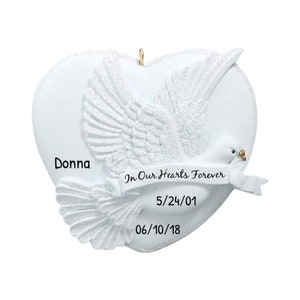 Personalized Memorial Christmas Ornament-In Loving Memory,Bereavement,In Remembrance - In Our Hearts Dove - Free Customization With Gift Box