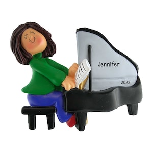 Personalized Piano Christmas Ornament - Musical Instrument Ornaments, Piano Recital Gift - Brunette Female - Free Customization