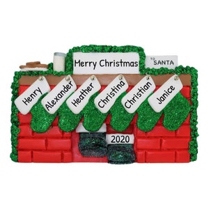 Personalized Family Ornament 2023 - Fireplace Ornament Family of 6 Stocking Ornaments Christmas Stocking - Free Customization