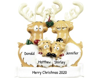 Personalisierte Familie Ornament 2023 - Rentier Ornamente Familie mit 4 Rentier Weihnachtsbaum Ornament 2023 - Kostenlose Anpassung