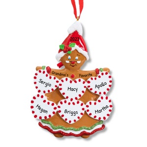 Adorno de galleta de abuela de la familia de 6, adorno de familia de seis, adorno de pan de jengibre personalizado, adorno de gran familia, adorno navideño
