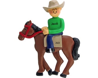 Horse Ornament, Equestrian Gift, Personalized Horseback Riding Ornament, Horse Lover Gift, Cowboy Ornaments, Cowgirl Ornaments, Horse Favor