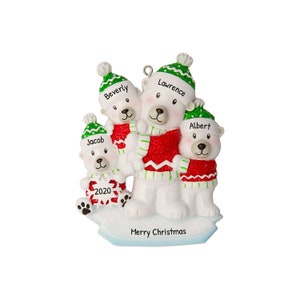 Personalized Family Christmas Ornament 2023 - Polar Bear Single Parent with 3 Kids Single Parent Ornaments - Free Customization