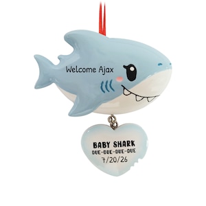 Personalized Baby Expecting Ornament 2023 - Pregnant Christmas Ornament, Baby Shark Boy We're Expecting - Free Customization with Gift Box