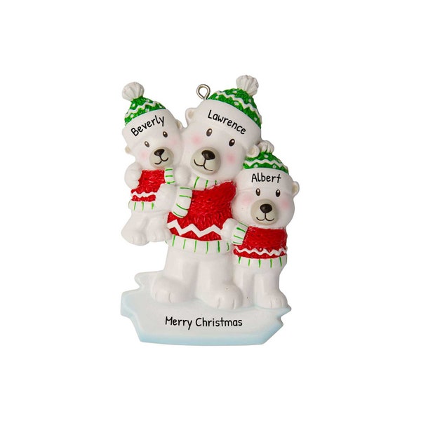 Personalized Family Christmas Ornament 2023 - Polar Bear Single Parent with 2 Kids Single Parent Ornaments - Free Customization