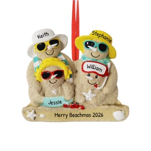 Personalized Family Christmas Ornament 2023 - Family of 4 Snowman Beach Decor Christmas Family Ornaments - Free Customization with Gift Box