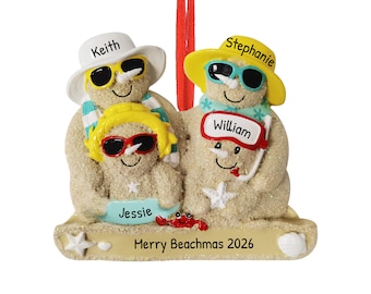 Personalized Family Christmas Ornament 2023 - Family of 4 Snowman Beach Decor Christmas Family Ornaments - Free Customization with Gift Box