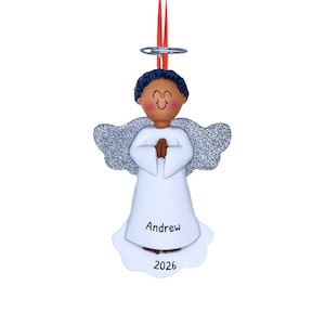 Personalisierte Engel Ornament - Schutzengel Geschenk, Engel wacht über Sie - Schwarze Männer Betende - Kostenlose Anpassung mit Geschenk Box