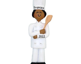 Personalized Chef Ornament - Baker Ornament, Cooking Ornaments, Food Ornaments - Black Female - Free Customization
