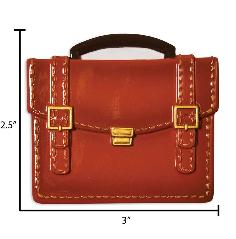 May include: A brown leather briefcase with gold buckles and stitching. The briefcase is 3 inches wide and 2.5 inches tall.