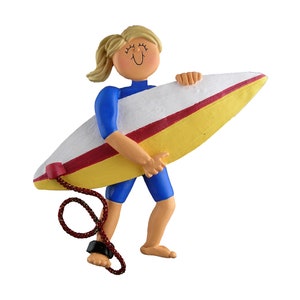 Girl Surfer Ornament, Personalized Surfboard Ornaments, Personalized Gift For Surfers, Girl Surfing Ornament, Blonde Surfer Girl, Custom image 3