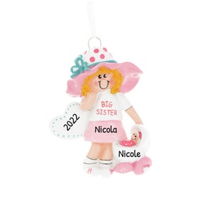Personalized Children Christmas Ornament 2023 - Baby Christmas Ornament Blonde Big Sister Ornaments - Free Customization