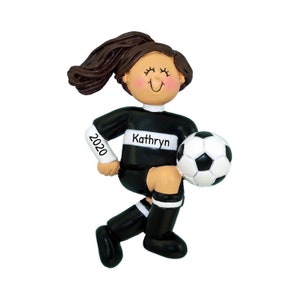 Women Soccer Ornament, Brunette Soccer Ornament, Soccer Gift, Lady Soccer Player Ornament, Sport Ornament, Personalized Gift, Coach Ornament