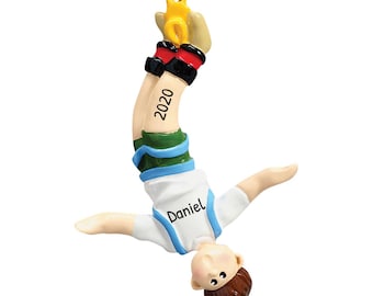 Personalized Bungee Jumping Ornament - Adventure Awaits, Jumping Off, Upside Down Ornament - Boy - Free Customization