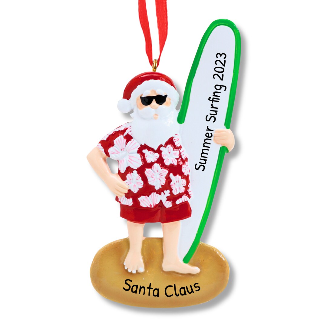 Surfing Santa Ornament 2023 Christmas Ornament Christmas Etsy