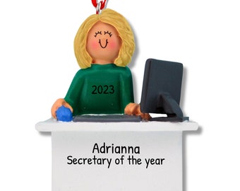 Blonde Woman Desk Job Ornament, Office Job Keepsake, Corporate Employee Gift, Secretary Ornament, Desk Job Ornament, Office Worker Ornament