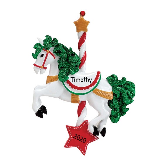 Carousel Horse Ornament, Granddaughter Christmas Decoration, Horse Tree Topper, Merry-Go-Round Figurine, Stallion Holiday Ornament, Kids