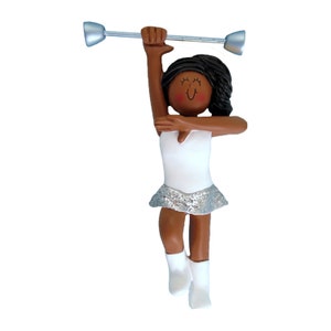 Personalized Baton Twirling Ornament - Cheerleader Backpack Charm - Gift For Daughter - Color Guard Ornaments - Black Girl Cake Topper image 3