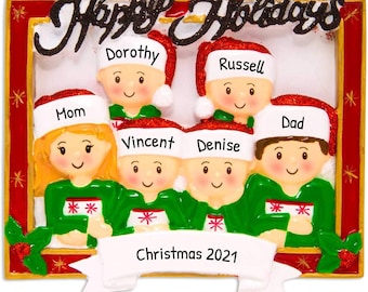 Gepersonaliseerde familiekerstversiering - Aangepast ornament familie van 6 kerstornament 2025 familiefotolijstdecoratie voor kerstboom
