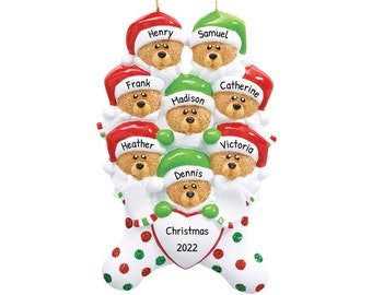 Personalized Family Ornament 2023 - Bear Ornament Family of 8 Brown Bear Christmas Decorations 2023 - Free Customization