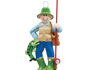 Fishing Man Ornament ~ Personalized Gift For Him For 12 Days of Fishmas - Fisherman Cake Topper - Birthday Gift For Grandpa - Car Charm