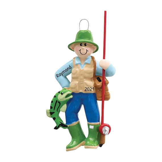 Fishing Man Ornament ~ Personalized Gift For Him For 12 Days of Fishmas - Fisherman Cake Topper - Birthday Gift For Grandpa - Car Charm