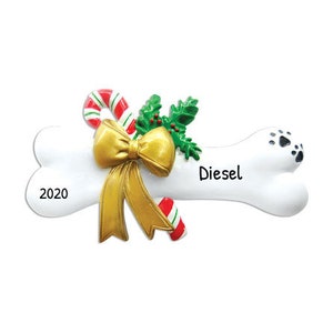 Personalized Pet Ornaments 2023 - Dog Christmas Ornaments Dog Bone with Holly and Ribbon Dog Ornaments - Free Customization