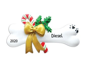 Personalized Pet Ornaments 2023 - Dog Christmas Ornaments Dog Bone with Holly and Ribbon Dog Ornaments - Free Customization