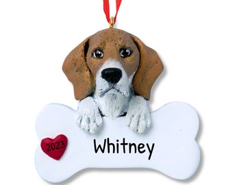 Personalized Pet Gift For Christmas 2023 ~ Beagle Christmas Ornament ~ Dog With Bone Gift