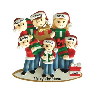 Personalisierte Familienverzierung 2023 - Geschenkverzierungen vorhanden Verzierungen Familie von 6 Weihnachtsgeschenkbox präsentieren Verzierung - freie Anpassung