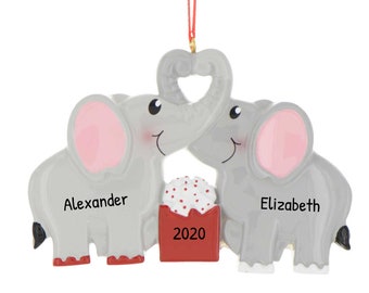 Adornos de pareja de elefantes amorosos, regalo personalizado para parejas, adornos personalizados, adornos de amor, adorno de elefantes de aniversario, elefante