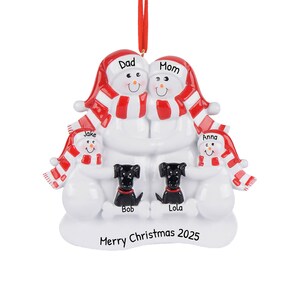 Personalized Family Christmas Ornament 2023 - Dog Ornament Snow Family of 4 Ornament with 2 Black Dogs - Free Customization with Gift Box