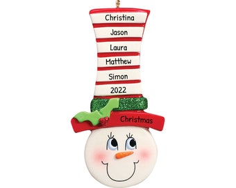 Personalized Snowman Christmas Ornaments, Striped Hat Snowman Ornament, Frosty the Snowman Ornaments, Christmas Gift For Kid, Xmas Ornament