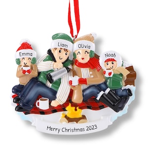 Picnic Camping Family Of 4 Ornament, Holiday Christmas Ornament, Family Of Four, Christmas Gift, Custom Ornament, Christmas Keepsake, Family