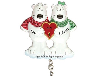 Décorations de Noël personnalisées pour couple - Décorations de couple ours polaires La clé de mon coeur - Personnalisation gratuite