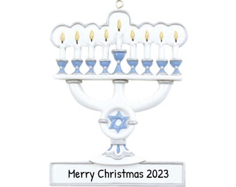 Décorations personnalisées pour arbre de Hanoucca - Décoration menorah, décorations de Noël juives, Chrismukkah - Menorah blanche - Personnalisation gratuite