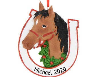 Personalized Horseback Riding Ornament - Equestrian Christmas Ornaments, Horse Ornament - Brown Horse - Free Customization