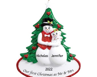 Personalized Christmas Ornaments For Couples - Snowman Couple Ornament Mr & Mrs Couple Christmas Ornament - Free Customization