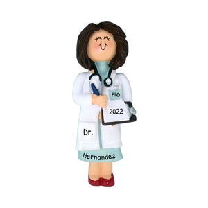 Personalized Medical Ornament - Doctor Ornaments, Nurse Ornaments, Medical Profession - Brunette Female - Free Customization With Gift Box