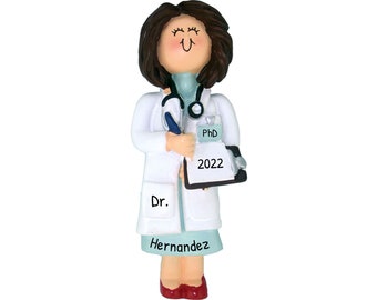 Personalized Medical Ornament - Doctor Ornaments, Nurse Ornaments, Medical Profession - Brunette Female - Free Customization With Gift Box