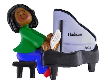 Piano Ornament, Personalized Christmas Ornament, Piano Player Ornament, Musical Ornaments, Piano Teacher Gift, Custom Initial Ornament