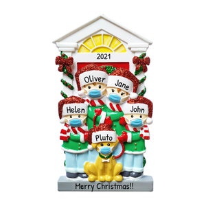 Personalized Family Ornament 2023 - Mask Family Ornament with Dog Family of 4 Dog Christmas Ornaments - Free Customization