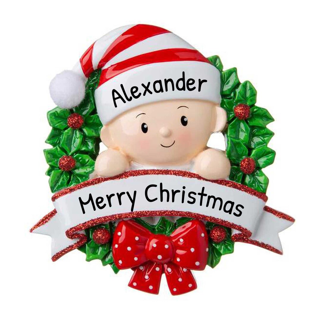 Personalized Toddler Christmas Ornament 2023 Baby Christmas Ornament Baby in Wreath Red
