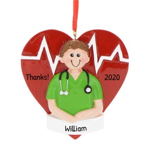 Personalized Medical Ornament - Nurse Ornaments, Doctor Ornaments, Medical Profession - Heart Male - Free Customization