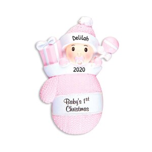 Personalized Babys First Christmas Ornament 2023 - Baby Girl in Mitten First Christmas Ornament - Free Customization