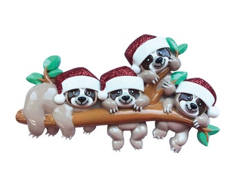 Personalized Family Ornament 2023 - Sloth Christmas Ornament Family of 4 Sloth Ornaments Family Ornament - Free Customization