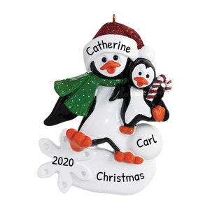 Personalized Family Christmas Ornament 2023 - Penguin Single Parent with 1 Child Single Parent Ornaments - Free Customization