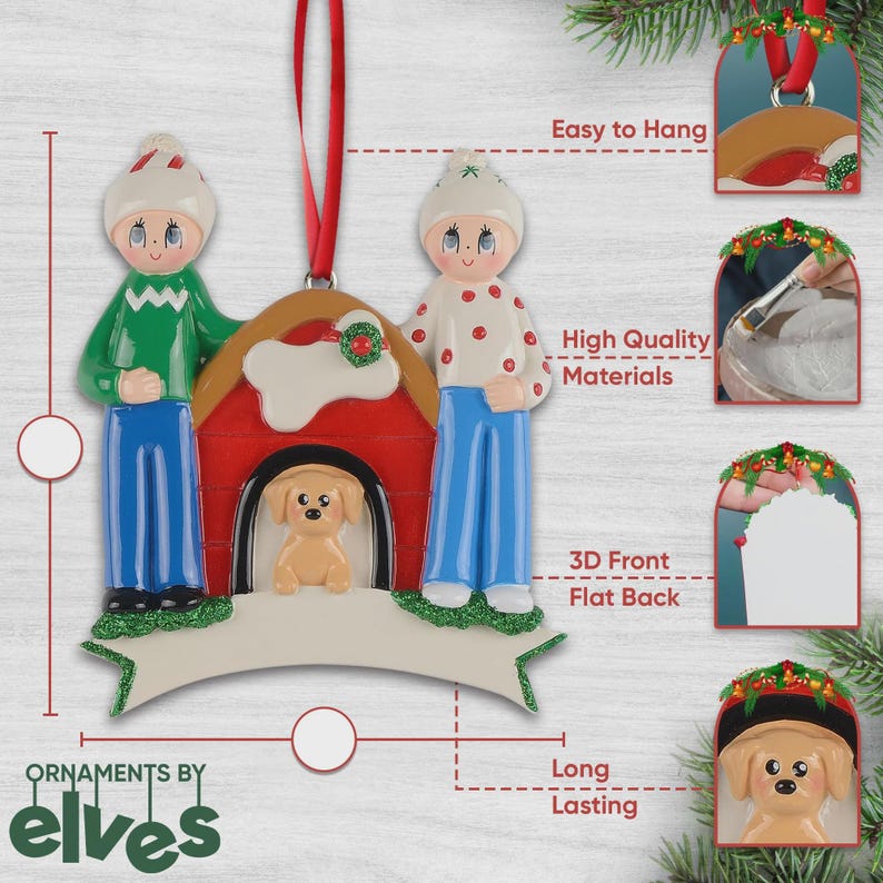 Personalized Family of 2 With Dog Ornament / Custom Christmas ...