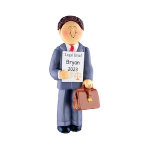 Personalized Lawyer Christmas Ornament - Law School Graduation Decorations, Lawyer Decor - Brunette Male - Free Customization With Gift Box